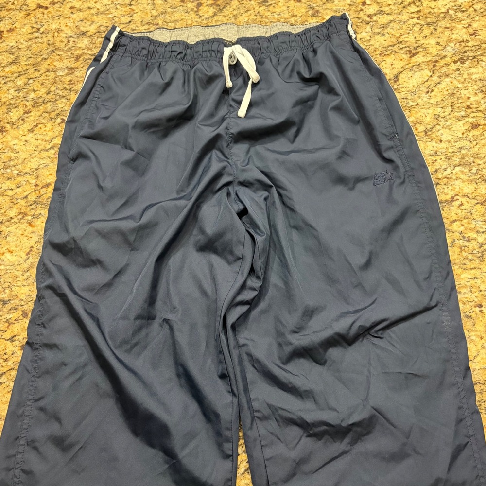 Starter Mens Navy Blue Track Pants White Stripe Ankle Zip Windbreaker Large v